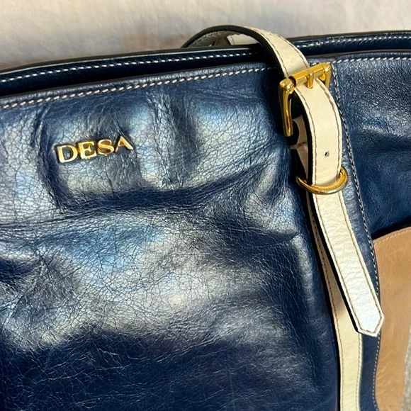 DESA 1972 Leather Colorblock Shoulder Tote - Picture 4 of 6